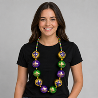 Collier de perles de 48 pouces avec 10 perles imprimées Fleur de Lys de 60 mm