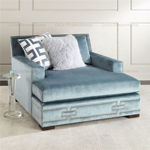 Blue Elegant Chesterfield Fabric Upholstered Chaise Lounge <strong>Sleeper</strong> <strong>Sofa</strong> - Product Image 2