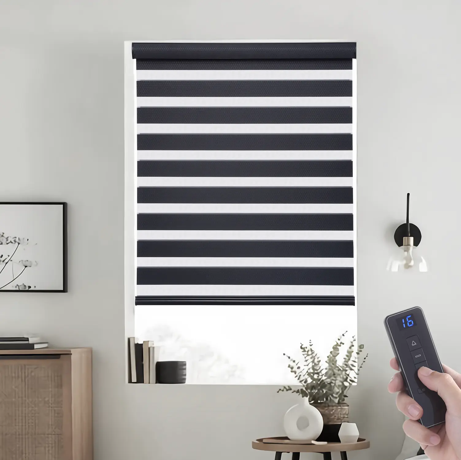 Double Layer Zebra Blinds Motorized Day And Night Grey Luxury Curtain Fabric Shade Roller Zebra Blind