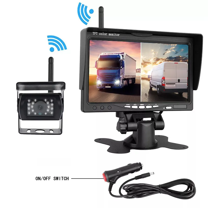 7inch HD Car Backup Rear View Reverse Quad Monitor External TF Card Vehicle Monitor for Car Truck Engineering Machinery