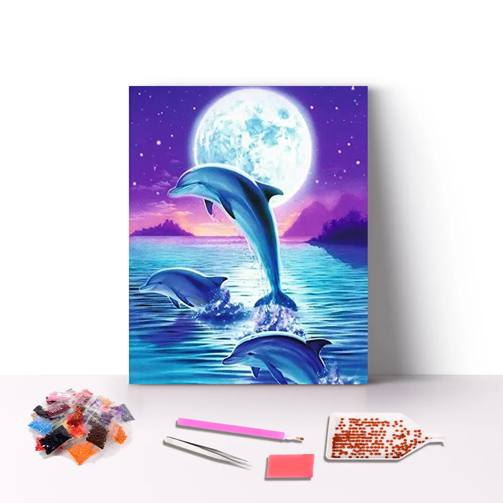 Hot Sale Handcraft Customized Animal Picture 16x20 inch Full Round Drill Diy Dolphin Diamond Painting Kit