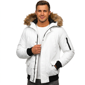 <b>Men's</b> White Hooded Puffer Jacket Turn-down Collar Windproof Casual Winter <b>Coat</b> Regular Fit Nylon Solid Anti-UV Zipper Closure <b>UK</b> - Product Image 2