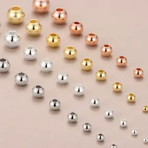 S925 Manik-manik Perak Grosir Pemosisian Bulat 18K Manik-manik Pengatur Jarak Emas Buatan Tangan DIY untuk Membuat Perhiasan Aksesori