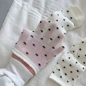 Chaussettes mi-mollet pour femmes, en coton, avec nœud et pois, respirantes, antidérapantes, anti-transpiration, style jeune - Product Image 2