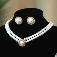 Conjunto de Joyería de Moda para Mujer, Collar, Aretes y Anillo con Perlas, Bañado en Oro, para Bodas, Fiestas y Eventos