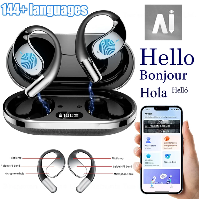YYK-Q39 Open-Ear Sports Wireless Earphones AI Translation Real-Time Translation LED Battery 5.4 ANC IPX4 Waterproof 20+ Hours