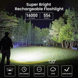 Super Bright Q8 Plus 16000lm Beam Bistance 554m High <strong>Power</strong> LED Light USB C Rechargeable <strong>Torch</strong> - Product Image 6