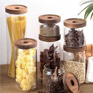 Tarro para especias con tapa de madera, vidrio borosilicato transparente, almacenamiento hermético para té, café, frutas secas, granos, hierbas - Product Image 3