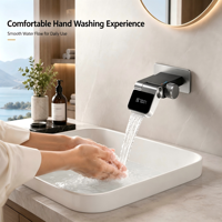 Robinet de lavabo mural dissimulé moderne avec affichage numérique intelligent, mitigeur eau chaude et froide pour salle de bain de luxe, hôtel, villa