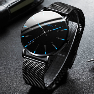 Reloj minimalista ultrafino de cuarzo para hombre, cronógrafo de negocios con correa de malla de acero inoxidable - Product Image 1