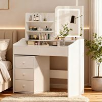 Table de maquillage moderne et durable avec miroir LED 3 couleurs réglable, armoire de rangement mobile, 5 tiroirs, 3 niveaux
