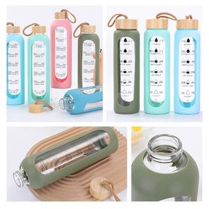 Bouteille d'eau en verre de haute qualité, écologique, portable, avec couvercle en silicone, durable, personnalisable - Product Image 2