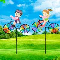 Moulins à vent décoratifs d'extérieur pour enfants, jouet de jardinage en forme de personnage de dessin animé à vélo