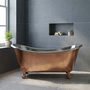 Bañera independiente de cobre con patas de gato, ovalada, metálica, con acabado martillado, moderna para baño - Product Image 2