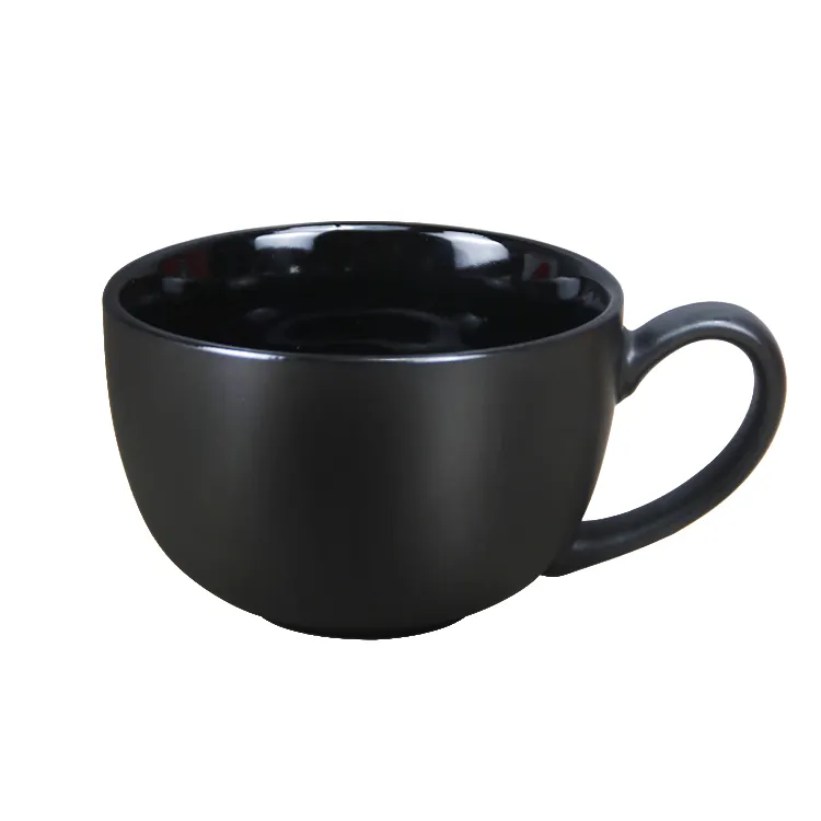 OEM ODM impreso personalizado mate negro gres grande taza de sopa grande cerámica Jumbo taza de porcelana