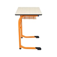 Bureau d'école à hauteur fixe avec poteau unique et étagère métallique, table d'étude avec base en U, mobilier étudiant durable