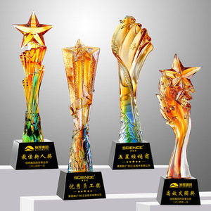 Trofeo de cristal con forma de estrella de cinco puntas, grabado con láser, hecho a medida para reuniones anuales, premios a empleados destacados, regalo empresarial - Product Image 1