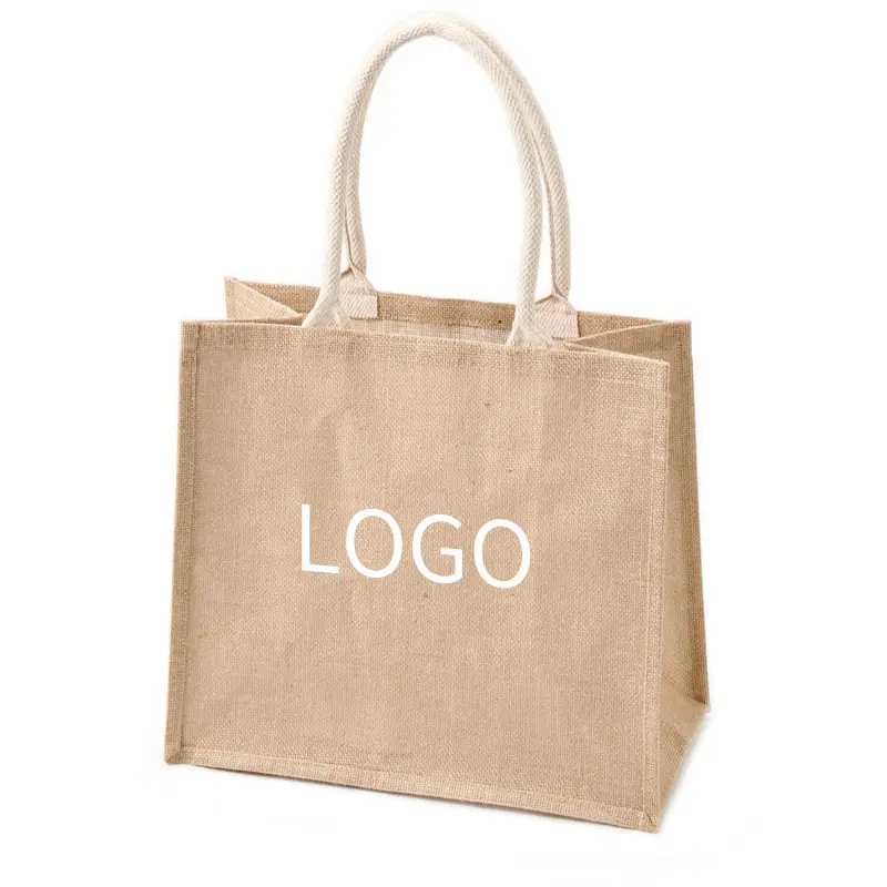 Vente en gros Sacs en toile de jute non imprimés Cadeau pour shopping Emballage publicitaire Sac à main Sac en jute personnalisé