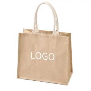 Grosir tas rami Linen tidak dicetak hadiah belanja tas kemasan iklan tas rami kustom