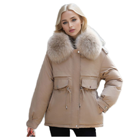 D & M Veste d'hiver longue personnalisée pour femmes, grande taille, chaud, col en fourrure de mouton, manteau en coton avec fermeture éclair