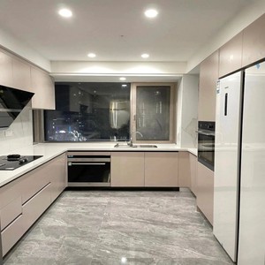 BAILOM Set di Mobili da Cucina Modulari Personalizzati Ecologici, Moderni, Grigi, a <span class=keywords><strong>L</strong></span> con Isola, Piano in Quarzo, Lavello e Fornello - Product Image 2