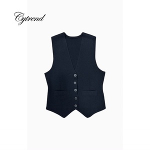 Elegant Solid Color V Neck Single Breasted Tailored Sleeveless Summer Outer Formal Office <strong>Women's</strong> Vests <strong>Waistcoats</strong> <strong>Knitted</strong> - Product Image 1