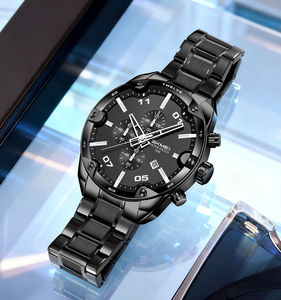 Nuovo Orologio Argento e Nero, Personalizzabile con Logo, Marchio Proprio, Impermeabile 9387, Orologio da Polso di Lusso per Uomo - Product Image 4