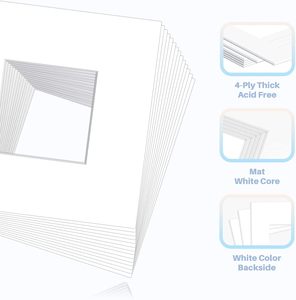 Lot de 15 passe-partouts mats blancs 8x8 sans acide avec cœur blanc et bords biseautés pour photos/œuvres d'art <span class=keywords><strong>4x4</strong></span> - Product Image 3