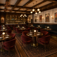 Banquette Ron Group en velours capitonné, table ronde en bois, chaise rembourrée confortable, mobilier de restaurant vintage de luxe