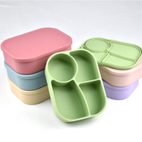 silicone pour micro-ondes, lave-vaisselle, congélateur, lot de 3 boîtes à lunch Bento en silicone avec couvercles