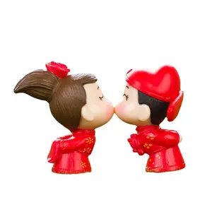 Chinese Bride Groom Miniatures PVC Cartoon Couples Figurine DIY Fairy Terrarium Micro Landscape