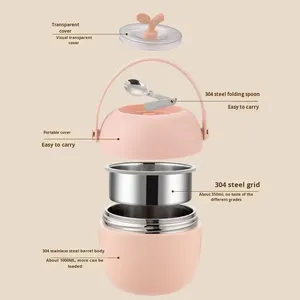 Hengcw xách tay 304 thép không gỉ Hộp Ăn Trưa chân không cách nhiệt ăn sáng cup Bento <span class=keywords><strong>container</strong></span> cho nhà văn phòng sử dụng - Product Image 3