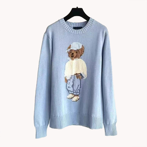 Nouveauté Pull décontracté pour femme à col rond avec motif d'ours brodé Pull personnalisable en tricot Haut décontracté - Product Image 2