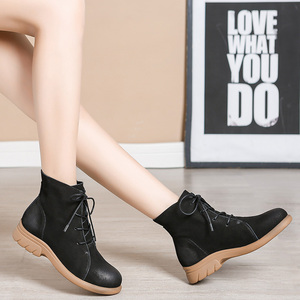 Botines de Mujer de Cuero Marrón con Diseño Retro, Suela Suave, Planos, con Cordones, para Otoño, Forrados de Felpa, para Primavera, Invierno - Product Image 5