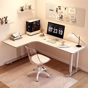 Bureau d'<span class=keywords><strong>ordinateur</strong></span> en bois blanc de luxe en forme de L avec un design moderne <span class=keywords><strong>pour</strong></span> le bureau à domicile <span class=keywords><strong>et</strong></span> une optimisation idéale <span class=keywords><strong>pour</strong></span> l'utilisation d'imprimantes - Product Image 1