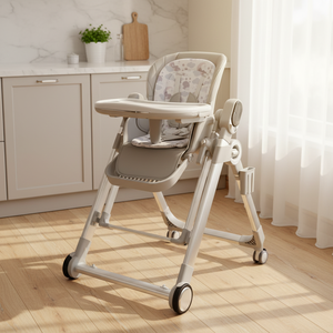 Chaise haute 3-en-1 populaire avec plateau double couche, roues silencieuses universelles, position assise ou allongée, ceinture de sécurité élargie et renforcée - Product Image 1