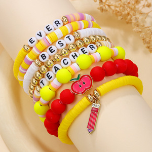 Set de Pulseras de Regalo para Maestras, con Cuentas de Letras y Colgante de Manzana, Joyería de Arcilla Polimérica, Set de Joyería de Moda para Mujer - Product Image 2