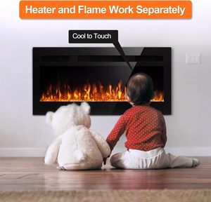 Cheminée électrique encastrée de 72 pouces, chauffage mural décoratif en métal pour l'hiver, avec flamme réaliste et télécommande, idéal pour <span class=keywords><strong>la</strong></span> maison et l'hôtel - Product Image 6