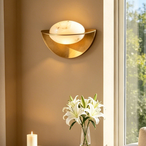 <span class=keywords><strong>Applique</strong></span> murale LED moderne en acier inoxydable sophistiqué et albâtre naturel, design <span class=keywords><strong>demi</strong></span>-<span class=keywords><strong>lune</strong></span>, pour salon, entrée, décoration intérieure - Product Image 2