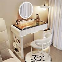 Table de toilette moderne à LED réglable avec miroir et plateau en verre, meuble de chambre à coucher et de salon, vente en gros