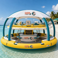Plateforme de baignade gonflable avec comptoir de bar, parasol et sièges de relaxation pour maison de bord de mer, plage, yacht, loisirs en plein air, utilisation extérieure
