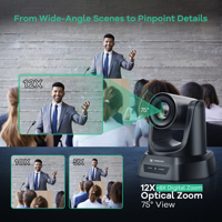 Sistema de Cámara PTZ TONGVEO con Zoom Óptico de 12X, Seguimiento Automático por IA, 1080P 60fps/4K para Transmisión en Iglesias, Videoconferencias en Línea