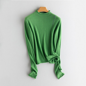 Pull en cachemire fin pour <span class=keywords><strong>femme</strong></span>, personnalisé en usine, couleur unie, <span class=keywords><strong>col</strong></span> roulé, tricoté, en <span class=keywords><strong>laine</strong></span>, pour le printemps et l'automne - Product Image 1
