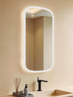 Miroir de salle de bain LED rectangulaire arrondi à capsules verticales, éclairage intégral, tactile, anti-buée, mural, miroir de maquillage éclairé