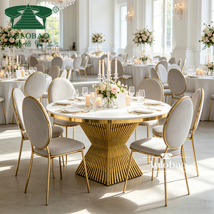 โต๊ะจัดเลี้ยงงานแต่งงานพร้อมเก้าอี้ทำจากสเตนเลสสีทองทรงกลม - Product Image 5