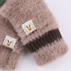 Gants sans doigts pour femme, en peluche, avec motif de bois de cerf, pour l'hiver, chauds, thermiques, élégants, pour les trajets quotidiens, rose, kaki, violet, jaune gingembre - Product Image 4