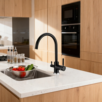 Robinet de cuisine noir mat avec double poignée, robinet mélangeur d'eau potable, eau chaude et froide, filtre à eau, eau gazeuse, robinet 3 en 1