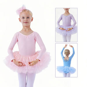 Robe de tutu de ballet à manches longues pour enfants, dos croisé, tulle pailleté, justaucorps de danse pour filles - Product Image 1