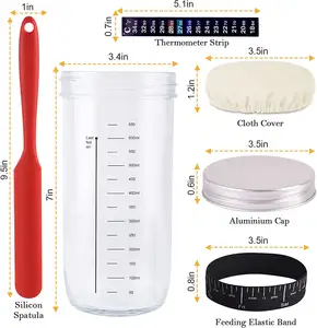 Yongli-Jarra de iniciación con banda de alimentación, termómetro, raspador de jarra de amasar, paño cosido, contenedor de masa