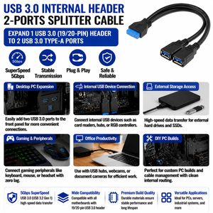 Cable USB 3.0 Dual Hembra a Placa Base de 20 Pines, Adaptador de Cabezal IDC USB-A de 2 Puertos para Expansión Interna del Chasis de la Computadora - Product Image 3